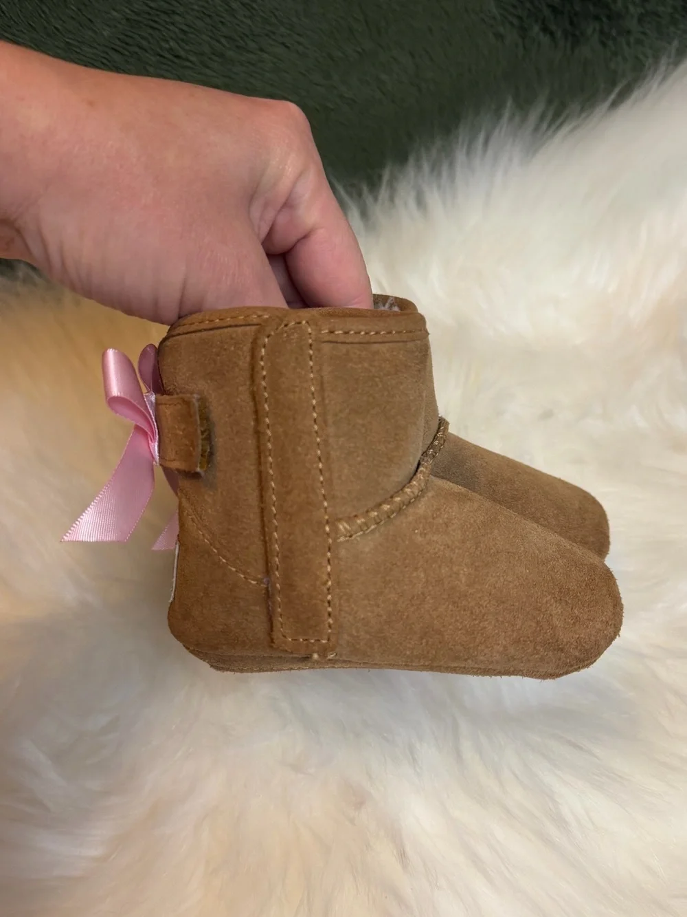 Ugg Jesse Bow ll Infant Baby Suede Winter Booties Chestnut/Pink Size 0/1